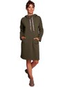B238 Šaty s vysokým límcem a leopardím vzorem - olivové