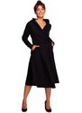 BeWear B245 Rozšířené šaty se zavinováním a kapucí - černé