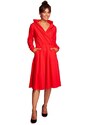 BeWear B245 Rozšířené šaty se zavinováním a kapucí - červené