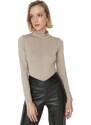 Trendyol Mink Zipper High Neck Long Sleeve Flexible Snaps Knitted Body