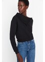 Trendyol Black Collar with Rib and Zipper Detail, Fleece Inside, Knitted Sweatshirt