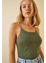 Happiness İstanbul Women's Khaki Knitted Body Blouse with Thread Straps