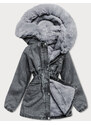 S'WEST Černo/šedá dámská džínová bunda s kožešinovou podšívkou (BR8048-109)