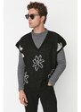 Trendyol Black Unisex Oversize Fit Wide Fit Floral Patterned Knitwear Sweater
