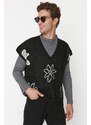 Trendyol Black Unisex Oversize Fit Wide Fit Floral Patterned Knitwear Sweater