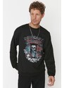 Trendyol Black Oversize/Wide-Fit Crew Neck Rock Theme Sweatshirt