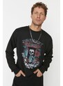 Trendyol Black Oversize/Wide-Fit Crew Neck Rock Theme Sweatshirt