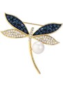 Éternelle Luxusní brož s perlou a zirkony Noema Gold - vážka