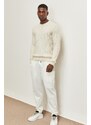 AC&Co / Altınyıldız Classics Men's Ecru Standard Fit Regular Cut Crew Neck Jacquard Knitwear Sweater