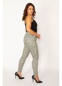 Şans Women's Plus Size Gray Checkered 5-Pocket Trousers