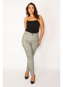 Şans Women's Plus Size Gray Checkered 5-Pocket Trousers