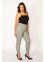 Şans Women's Plus Size Gray Checkered 5-Pocket Trousers