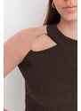 Trendyol Brown Color Block Cut Out Detailed Fitted/Skinned Ribbed Stretch Knit Blouse