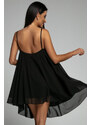 FASARDI Lehké asymetrické černé šifonové šaty s ramínky