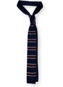 Kolem Krku Tmavě modrá pletená kravata s vínovými a bílými proužky