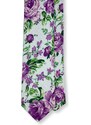 Kolem Krku Bílá bavlněná kravata s fialovými květy