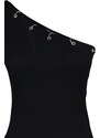 Trendyol Black Ribbed Eyelets Detailed Fitted Knitted Blouse