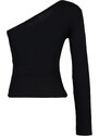 Trendyol Black Ribbed Eyelets Detailed Fitted Knitted Blouse