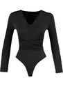 Trendyol Black Shirring Detailed V-Neck Flexible Knitted Body With Snap Button