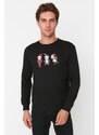 Trendyol Black Men's Regular/Normal Cut Christmas Themed Printed Fleece Inside Sweatshirt