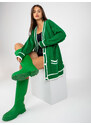 Fashionhunters Zelený dlouhý kardigan s kapsami RUE PARIS
