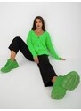 Fashionhunters RUE PARIS fluo zelený prolamovaný kardigan s copánky