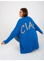 Fashionhunters Tmavě modrý dámský kardigan s nápisem OH BELLA na zádech