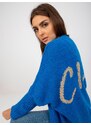 Fashionhunters Tmavě modrý dámský kardigan s nápisem OH BELLA na zádech