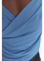 Trendyol Indigo Waistband Draped Detailed Fitted/Situated Elastic Snaps Knitted Bodysuit