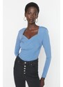 Trendyol Indigo Waistband Draped Detailed Fitted/Situated Elastic Snaps Knitted Bodysuit