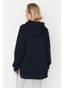 Trendyol Navy Blue Hooded Oversize Raised Knitted Sweatshirt