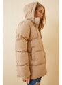 Happiness İstanbul Women's Cream Hooded Oversized Puffy Coat