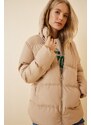 Happiness İstanbul Women's Cream Hooded Oversized Puffy Coat