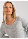 Fashionhunters Šedý oversize svetr s výstřihem do V OCH BELLA