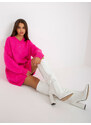 Fashionhunters Fluo růžové volné pletené šaty s výstřihem do V RUE PARIS
