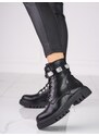 Exkluzívní černé kotníčkové boty dámské na plochém podpatku