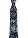 Kolem Krku Tmavě modrá bavlněná kravata s bílými květy