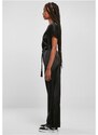 URBAN CLASSICS Ladies Satin Wide Leg Belt Jumpsuit