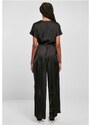 URBAN CLASSICS Ladies Satin Wide Leg Belt Jumpsuit