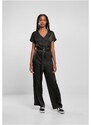 URBAN CLASSICS Ladies Satin Wide Leg Belt Jumpsuit