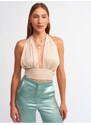 Dilvin 5838 Halterneck Crop Top-beige