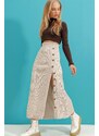 Trend Alaçatı Stili Women's Beige Button Detailed Knitwear Skirt