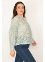 Şans Women's Plus Size Green Balloon Sleeve Lace Blouse