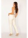 Şans Women's Plus Size Beige Plaid Printed Lycra 5-Pocket Jeans Trousers
