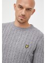 Svetr z vlněné směsi Lyle & Scott pánský, šedá barva, lehký