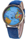 ALTRO Ručičkové hodinky s mapou světa modré BLU-6003