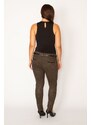 Şans Women's Plus Size Khaki Checkered Trousers with Belt and Accessory