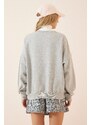 Happiness İstanbul Women's Gray Printed Thin Raised Sweatshirt