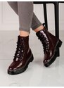 VINCEZA Klasické červené kotníčkové boty dámské na plochém podpatku