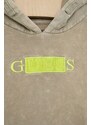 Dětská bavlněná mikina Guess zelená barva, s kapucí, s aplikací